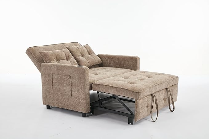 KEIKI 46 Sleeper Sofa Bed 3-in-1 Convertible Sofa Chair with Pullout Bed Loveseat with Adjustable Backrest and Side Pocket for Living Room Dorm Apartment Came