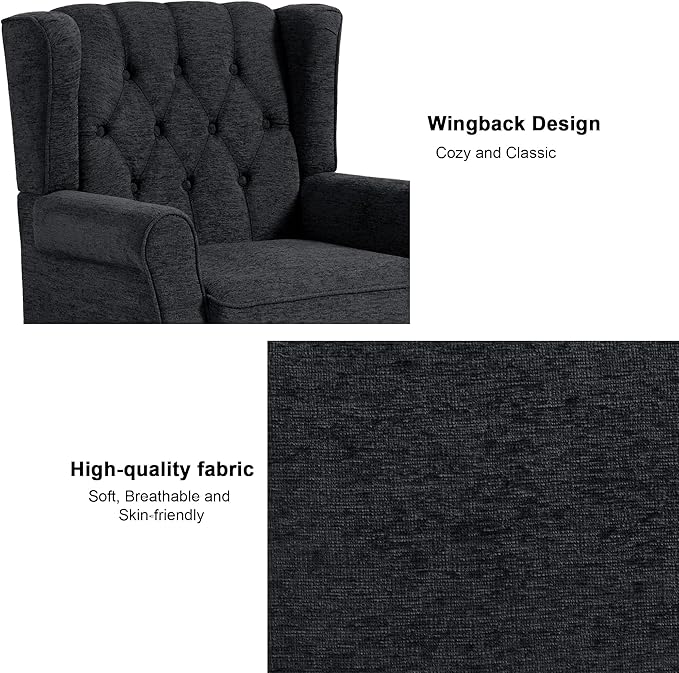 Accent Chair Upholstered Armchair with Button Tufted High Back &amp Solid Wood Legs Comfy Wingback Reading Single Sofa Chair for Small Spaces Living Room Bedroom (Blue Set of 1)
