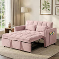 3-in-1 Convertible Sofa Bed 55'' Pull Out Couch Bed with Adjustable Backrest Velvet Fabric Sleeper Loveseat Sofa with Side Pocket Perfect for Living Room Easy Assembly(Pink)