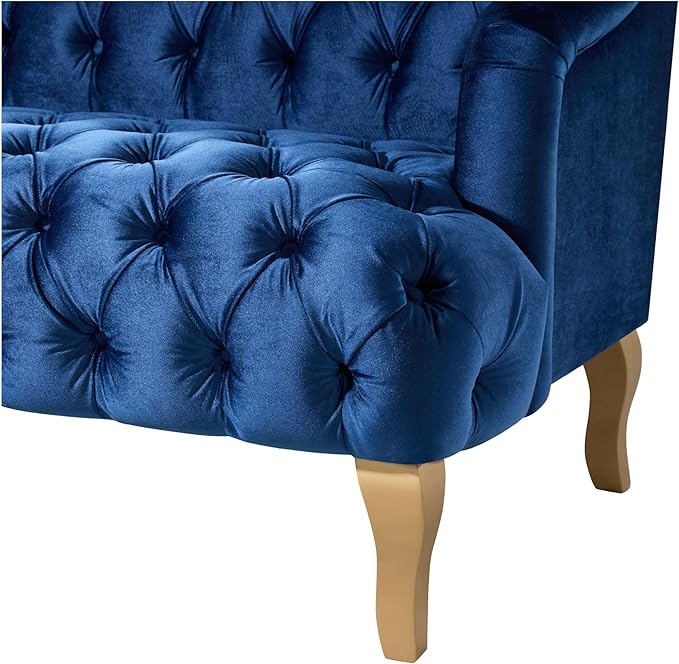 Christopher Knight Home Minxi Velvet Upholstered 3 Seater Sofa Couch Wooden Home Sofa Living Room Comfy Cloud Couch for Bedroom Home Office Button Tufted with Diamond Stitching Dark Blue