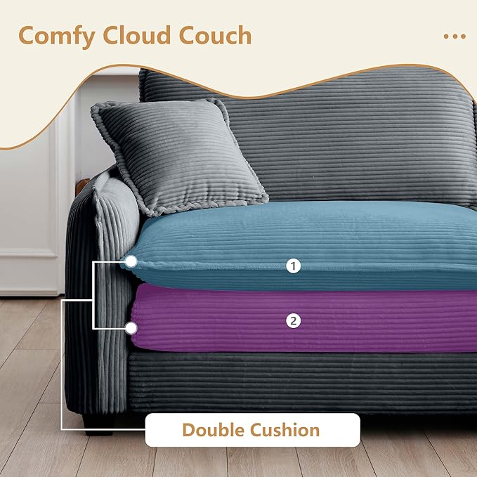 Aoowow 3 Pieces Modular Sectional Sofa Set with Loveseat Couch and 2 Sofa ChairModern Corduroy Comfy Cloud Deep Seat Couches Set with Throw Pillows and Arm Pillows for Living Room Apartment(Grey)