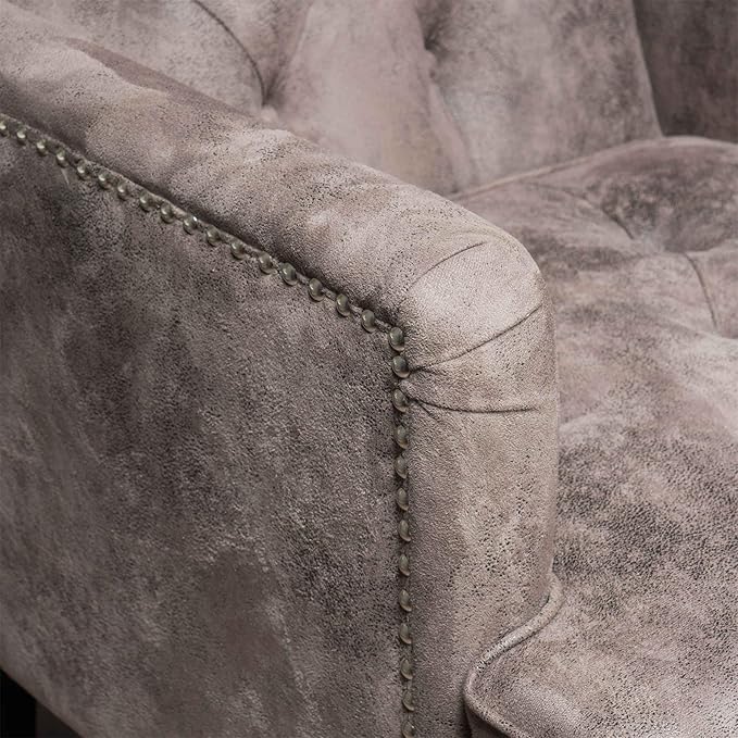 Accent ChairTufted High Back Single Sofa Chair With Naihead DesignUpholstered Chair with Arms And Cushion PaddedLiving Room Chair with Turned Legs for BedroomHome Office (Microfiber Grey+Brown)