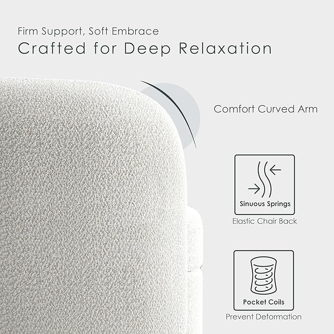 Furniture of America Nimiane Modern Boucle Sofa with Curved Arms and Wooden Legs Comfy Fabric Upholstered 3 Seater Couch for Living Room Bedroom Home Office Off-White