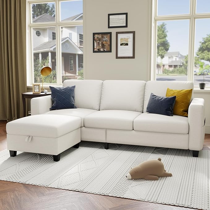 Youmumeub Sectional Couches for Living Room - Convertible Sofa and Storage Bench79''Modern Corner ConfigurationSuitable for Living Room Apartment Bedroom and Office-Beige