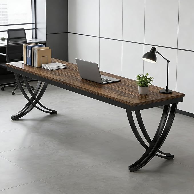 78 Inch Two Person Office Desk Extra Long Double Computer Desk Executive Office Desk Modern Writing Study Table Workstation for Home Office Brown Black