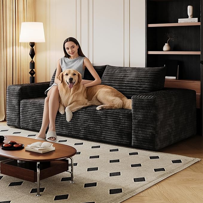63 Boneless CouchNo Assembly RequiredLoveseat Velvet Couch Soft and Comfortable for Living Rooms Bedroom and Dormitories (Black 1)