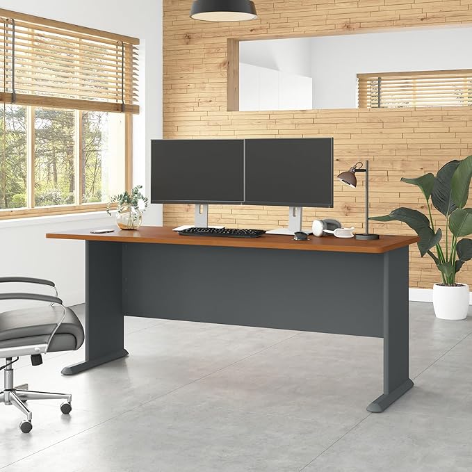Bush Business Furniture Series A 72W Desk in Natural Cherry and Slate Large Workstation for Home or Professional Workspace Desktop Solution for Office Use