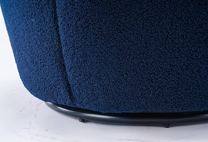Teddy Boucle Swivel Accent Round Barrel Chair Upholstered Armchair Indoor 360° Swivel Lounge Chair Leisure Chair Small Side Reading Chairs for Club Living Room Hotel Bedroom (Dark Blue)