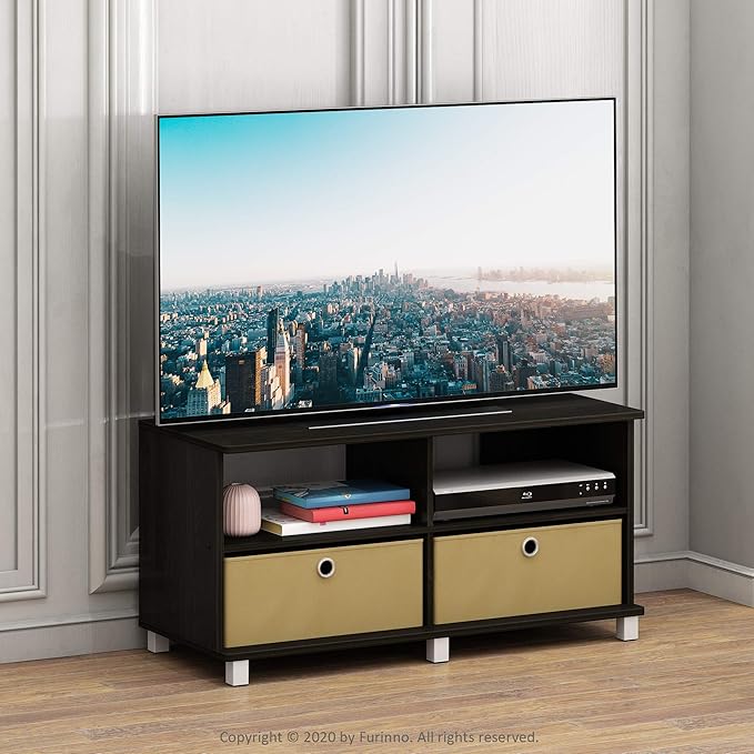 Furinno Andrey Entertainment Center with Bin Drawers Dark Espresso