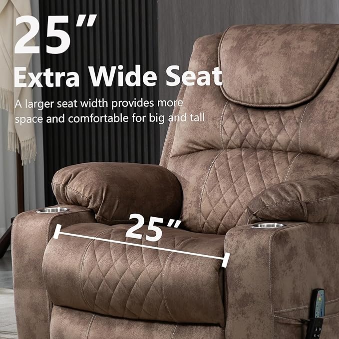 Oversized Power Lift Recliner Chair for Big and Tall 25 Large Electric Recliner Chair with Massage and Heating Dual Motor Zero Gravity Recliner Sofa Velvet Brown