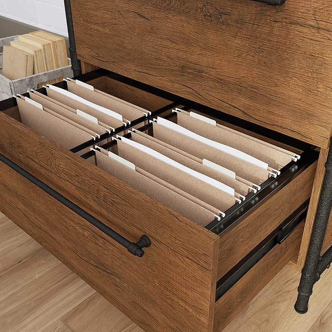 2 Drawer Small File Cabinet with Lock Under Desk Locking Drawers Storage CabinetModern Farmhouse Organizer for Home Office FilingBrown