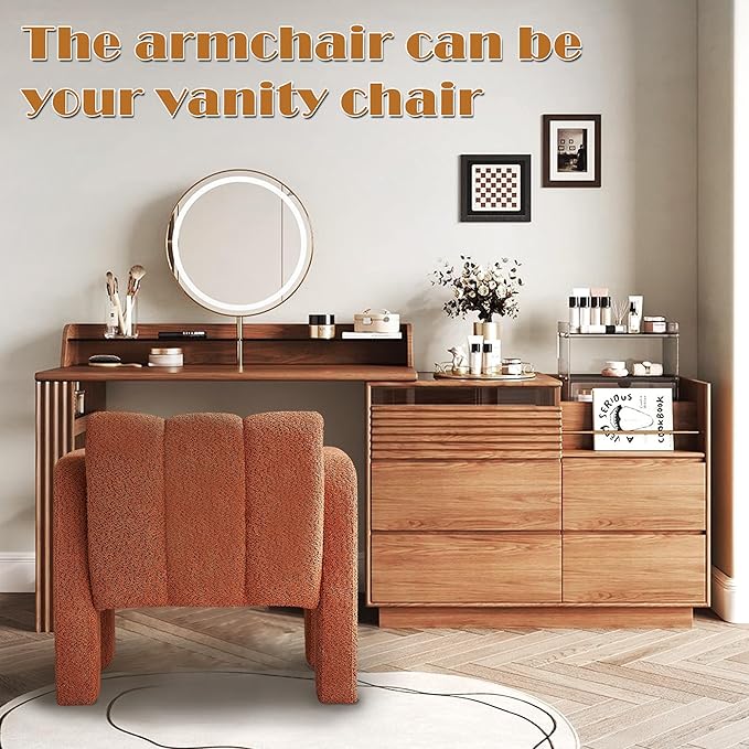 Yoglad Modern Accent Chair Bouclé Fabric Upholstered Armchair Comfy Single Chair for Living Room Lounge Bedroom Office-Orange