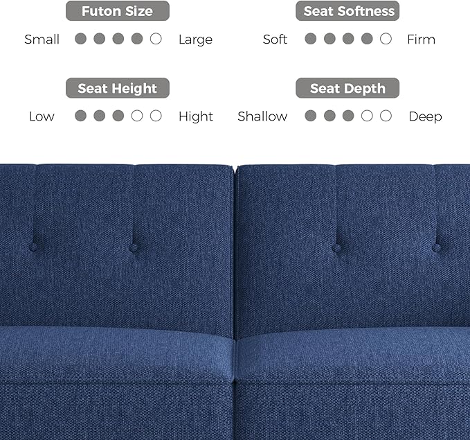 89” Futon Sofa BedComfy Futon Couch Bed with 2 Square PillowsConvertible Sleeper Sofa with Adjustable Backrest&amp Armrests Modern Loveseat Sleeper for Living Room Bedroom Linen Blue