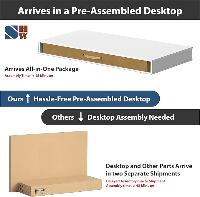 SHW 48-Inch Electric Height Adjustable Desk with Keyboard Tray and 2 Drawers White