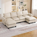 118 Faux Leather Modular Sectional Sofa with 2 Ottoman Oversized 4 Seater Couch with Curved Armrests Cloud Modern U-Shaped Sofa Deep Seat for Living Room Beige