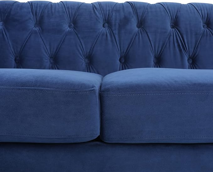 Chesterfield Sofa Modern Velvet Tufted Couch 3 Seater with Scroll Arms and Nailhead for Living Room Bedroom Office Apartment (Blue)