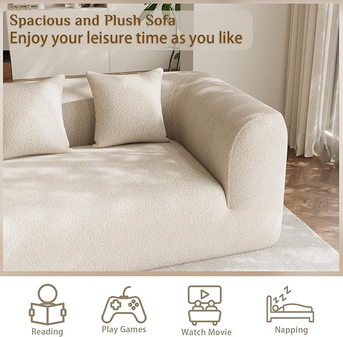 120 Oversized Sectional Couches for Living Room Comfy Plush Boneless Modular Sectional Sofa Modern Modular Couch Chenille Cloud Couch Sectionals 4 Seater No Assembly Needed Beige White
