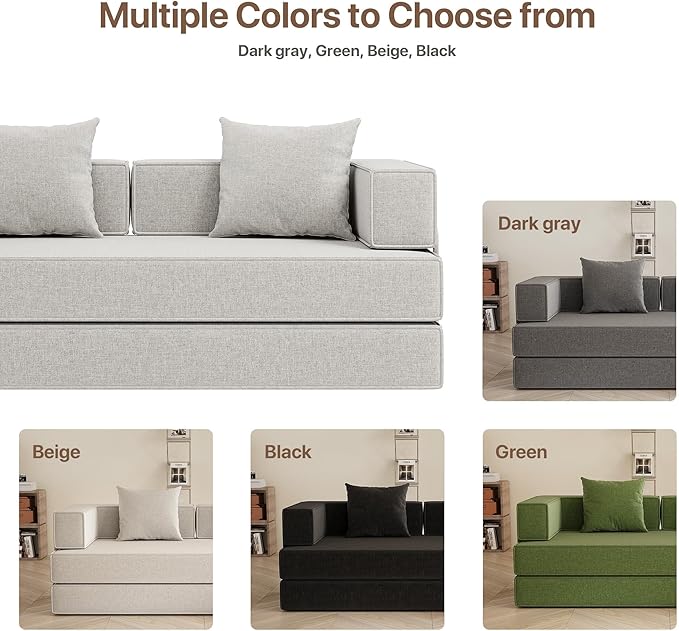 Claiks 4-in-1 Convertible Sofa Bed82 Inch Compression Sofa with Corduroy Fabric Pull Out Sleeper Sofa with 2 Pillows &amp 4 Side Pockets for Living Room Bedroom ApartmentNo Assembly RequiredBeige