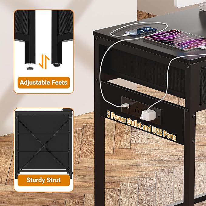 Unikito Reversible Computer Desk with 5 Drawers Sturdy Office Desk with Power Outlets and USB Ports Corner Writing Table with File Cabinet &amp Printer Stand Vanity Desk with Storage Black