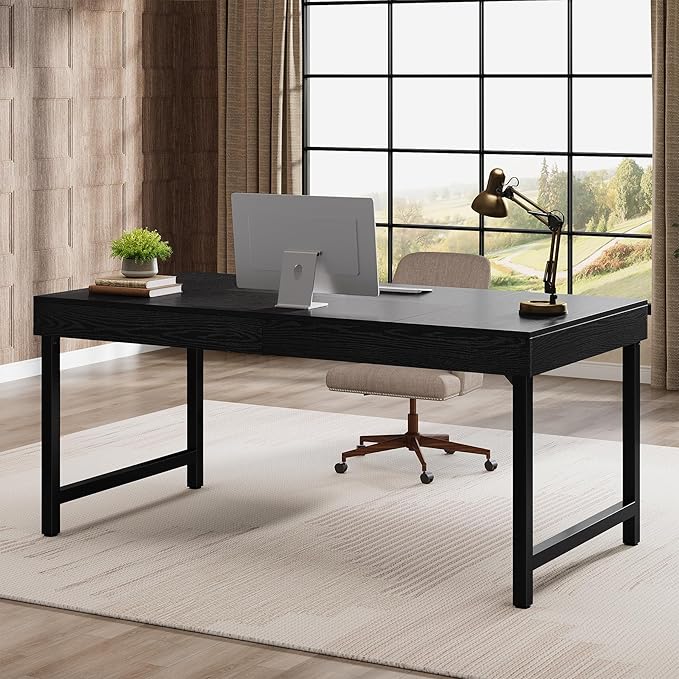 Tribesigns 55 Industrial Executive Desk for Home Office Rustic Simple Computer Laptop Desk with Strong Metal Legs Study Writing Table Business Workstation Small Conference Table Black