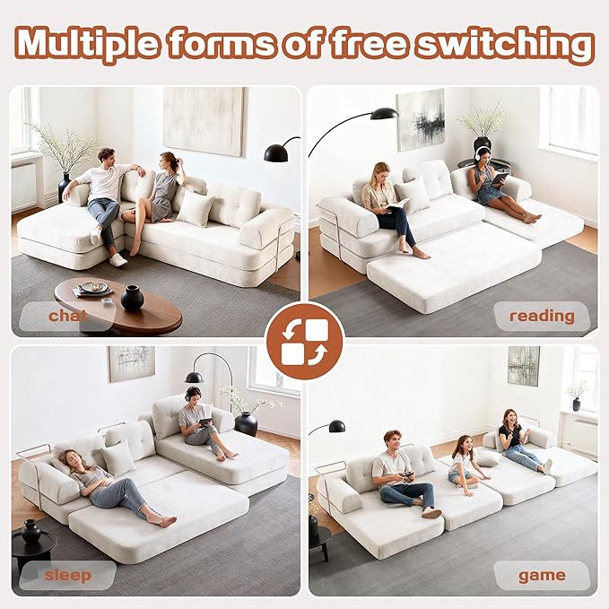 KEIKI 104 Modern Sectional Modular Sofa Bed with ChaiseEnhanced Frame StabilityCompressed Memory Foam Couch for Living Room