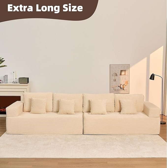 Chaise Lounge Chair Boneless Couch for Living Room and Bedroom Set of Sleeper Couches Reading Chairs Corduroy White