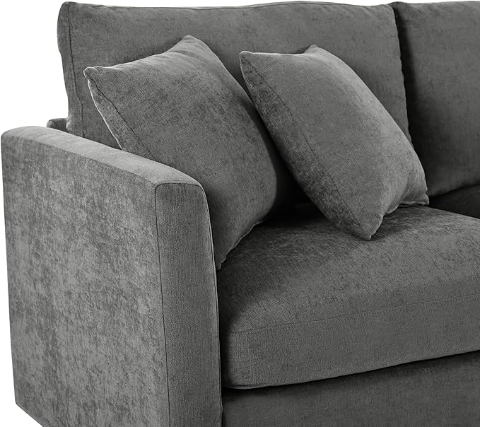 105 Chenille Fabric 3-Piece Sectional Sofa with Curved Chaise and 3 Throw Pillows 3-Seat Upholstered Couch with Solid Pine Wood Frame Perfect for Living Rooms Offices and Apartments (Grey-05)