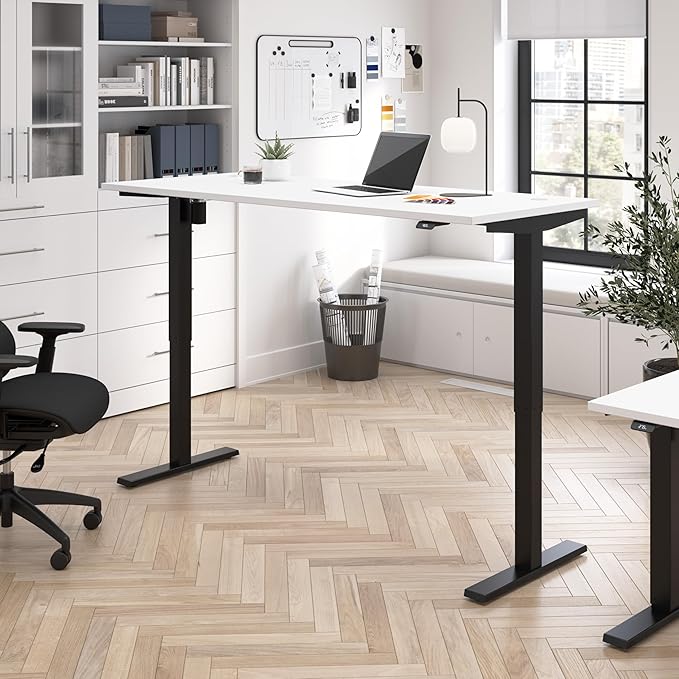 Bush Business Furniture 72-inch Electric Height Adjustable Standing Desk Ergonomic Sit-Stand Computer Table for Home and Professional Office Move 40 Series White with Black Base