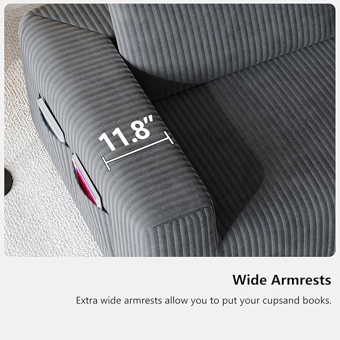 108 Cloud Couch Modular Sectional Sofa for Living RoomL Shaped Boneless Couch with Deep Seat ChaiseNo Assembly Required Foam Sleeper Sofa for ApartmentsPlush Corduroy Fabric Dark Gray