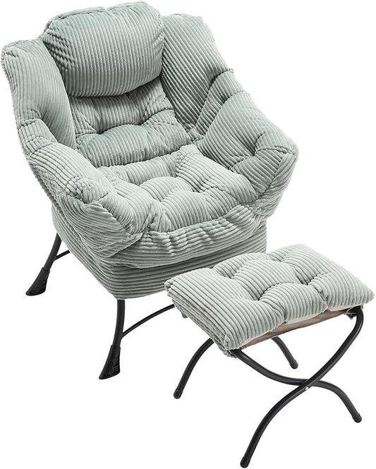 Lazy Chair with Ottoman Modern Lounge Accent Chair with Armrests and a Side Pocket Leisure Upholstered Sofa Chair Reading Chair with Footrest for Small Space Corner Chair (Light Green)