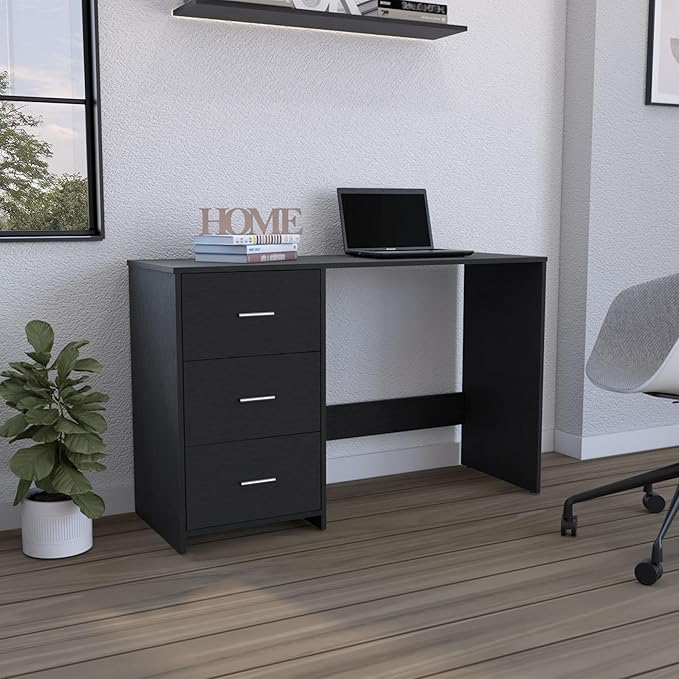 Penau Writing Desk with Three Drawers Classic Black Wengue Finish 47 Inches W x 16.5 Inches D Perfect for Home Office