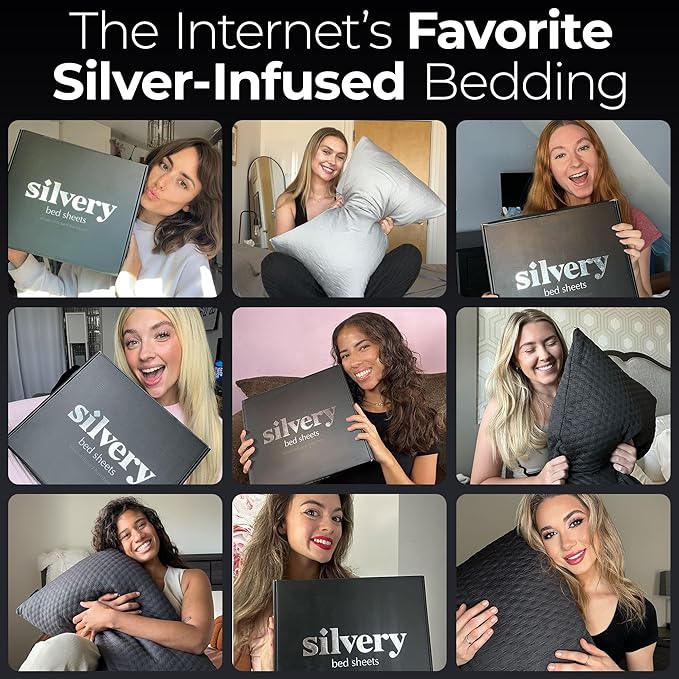 Silvery Silver Infused Bed Sheets Set - Ultra-Soft Temperature-Regulating Fabric with Self-Cleaning Technology™ That Stays Fresh 3X Longer for Hygienic Sleep (Gray California King)