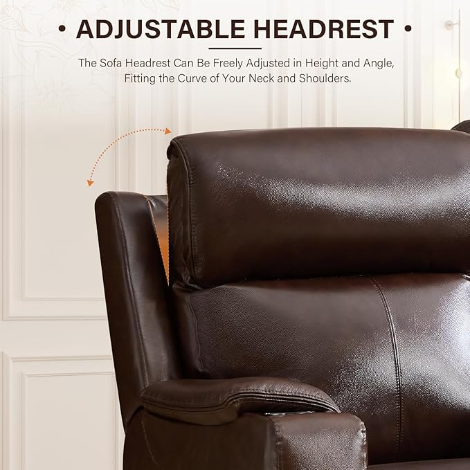CANMOV Genuine Leather Recliner ChairPower Recliner Chair with Adjustable HeadrestBreathable Leather Reclining Single Sofa with Wireless ChargerUSB&amp Type-C Charging PortDark Brown
