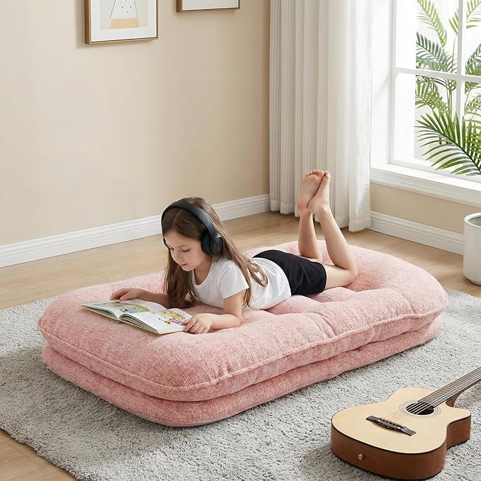 DUMOS Comfy Saucer ChairFoldable Padded Chairs for Bedroom Dorm &amp Gaming Foldable Fashion Floor Chair with Back Support for Small SpacesHot Pink