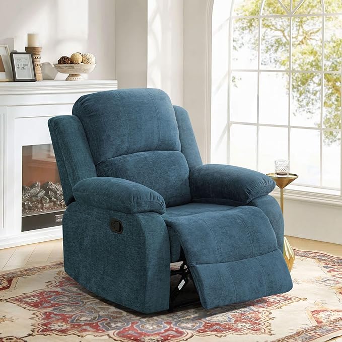 Manual Linen Recliner Chair Sofa for Living Room35 Ergonomic Reclining Chair with 10 Arm/Upholstered Seat/Metal FrameModern Single Couch for Rv Sofa/Home Theater Seating/Office(Blue)