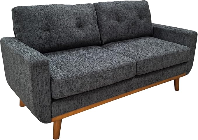 67.7''Mid-Century Modern Sofa Couch Upholstered Tufted Loveseat Sofa with Solid Wood Legs 2 Seat Small Couch with Thick Padded Cushions Comfy Couches for Small Spaces Bedroom Living Room Blue Grey