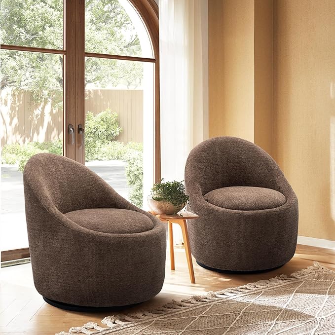 COLAMY Chenille Fabric 360 Swivel Accent Chair Set of 1 Brown