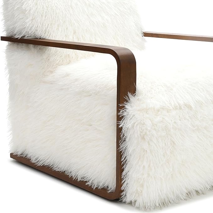 Furniture of America Ramos Modern Lounge Chair with Ultra Soft Faux Fur Long-Haired Accent Sofa Tight Seat and Back Single Couch Fluffy Living Room Seating No Assembly Needed White