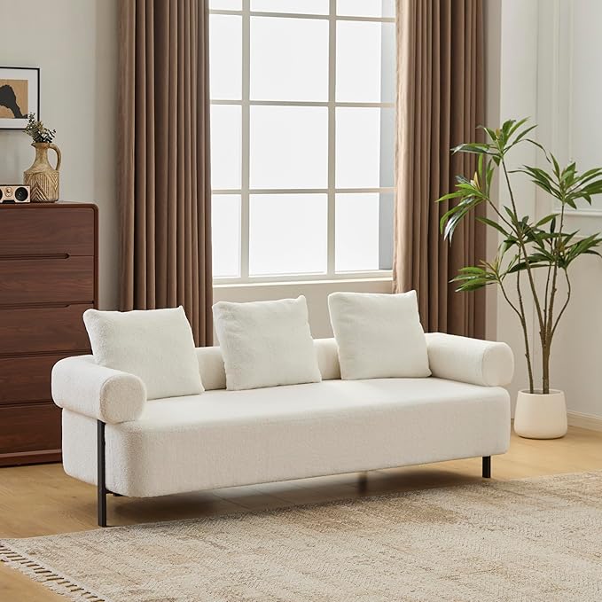 Christopher Knight Home Gilly 78 Modern Boucle Upholstered Sofa with Pillow Oversized Comfy Cloud Couch with Wooden Frame 3-Seater Sofa Couch for Living Room Bedroom Home Office Beige