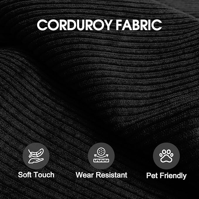 Convertible Sleeper Sofa Bed with Cylindrical Pillow 79 Inch Oversized Corduroy Upholstered Boneless CouchLove Seat Floor Sofas Living RoomSmall Space ApartmentOffice (Black)