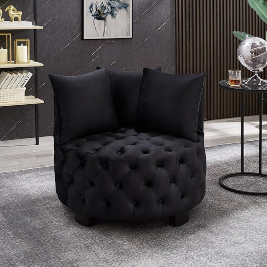 GDFStudio Upholstered Tufted Accent Chair Contemporary Velvet Leisure Chair with Curved Back and Integrated Arms Modern Round Accent Chair for Living Room Black