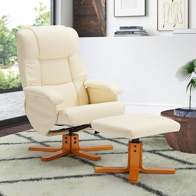 Swivel Recliner with Ottoman Chaise Lounge Chair Indoor Swivel Chairs for Living Room Small Space BedroomOffice (Beige)