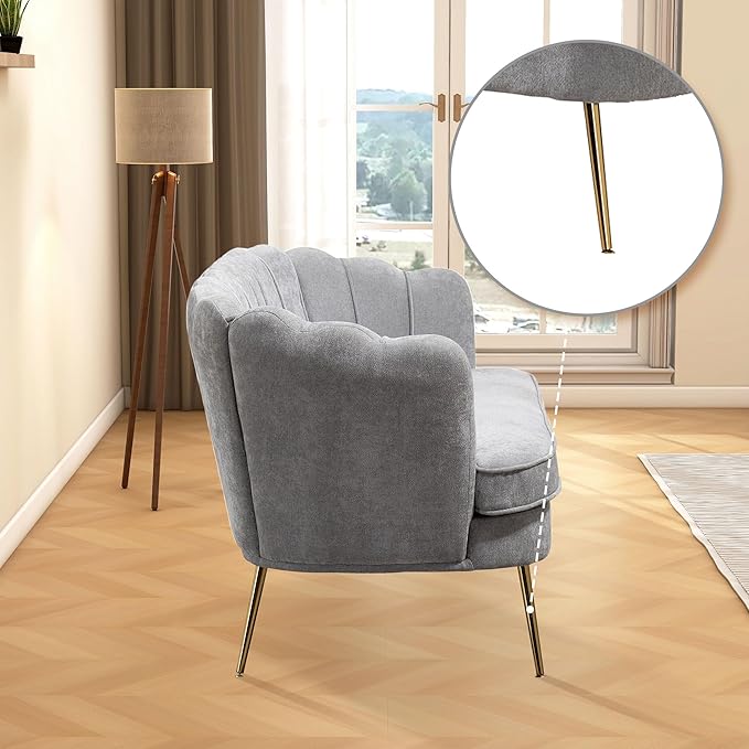 Aoiy &amp Wifon 59 W Comfy Small Loveseat for Small Spaces Upholstered 2-Seat Settee Loveseat with Metal Legs Chenille Gray