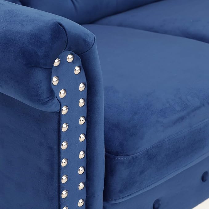Furinno Bastia Vintage Modern Chesterfield Button Tufted Loveseat/Sofa Couch for Living Room Navy Velvet