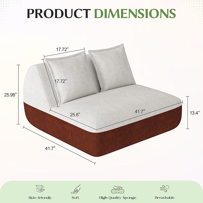 Hobestluk Small Couches for Small Spaces42” Mini Loveseat Sofa 2-Seater Armless Sofa Chair with Side Pocket for Living RoomBedroomDormOffice (Terracotta+Beige)