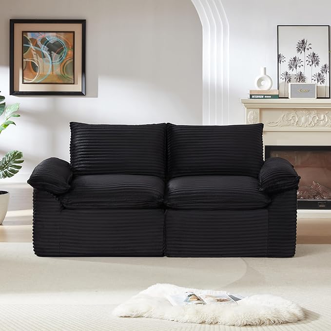 80-Inch Boneless Love Seat Couches in a Box Modern 2 Seat Floor Modular Foam Cloud Sofa Corduroy Loveseat Couch W/Pillow-top Armrests for Home Apartments Bedroom