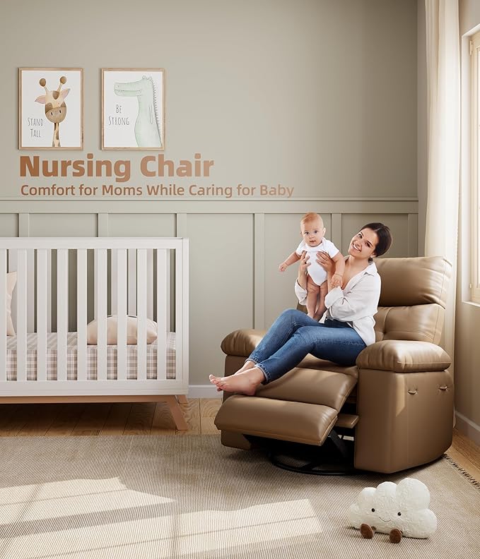 Oversized Swivel Recliner Chair for Adults 400LB Capacity Manual Recliner with 1.5X Plush Cushion 3-Position PU Leather Lounge &amp Nursery Recliner for Living Room &amp Bedroom