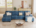 JUMMICO Sectional Couches for Living Room U Shaped Couch with Chenille Fabric 4 Seat Modern Sofa with Removable Pillows for Apartment and Small Space (Fabric Blue)