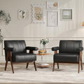 JIASTING Mid Century Modern Accent Chair Set of 2 Black Leather Office Reading Accent Chairs Small Comfy Side Arm Chairs for Living Room Bedroom Wood Arms (2 Black)
