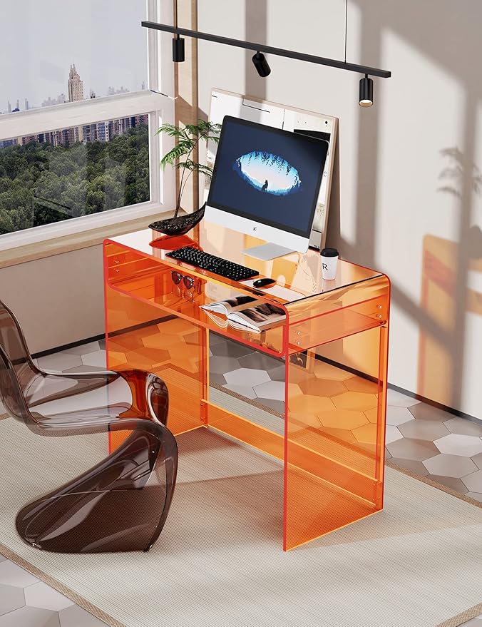 Acrylic Desk Laptop Study Table Home Office Console Table Entrance Tables 33.5'' x 15.7'' x 29.5'' (Orange)
